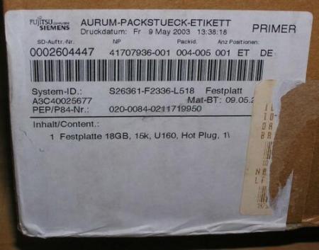 NEW - Fujitsu S26361-F2336-L518 HDD 18GB U160 SCSI 15K 1" Hot Plug open box